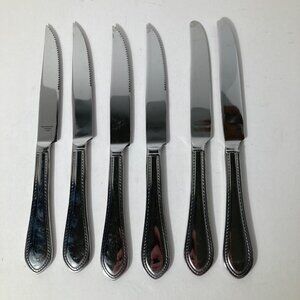 6 Reed & Barton GRAND Hotel II Beaded Stainless Knives 4 Steak 2‎ Butter 9.5"